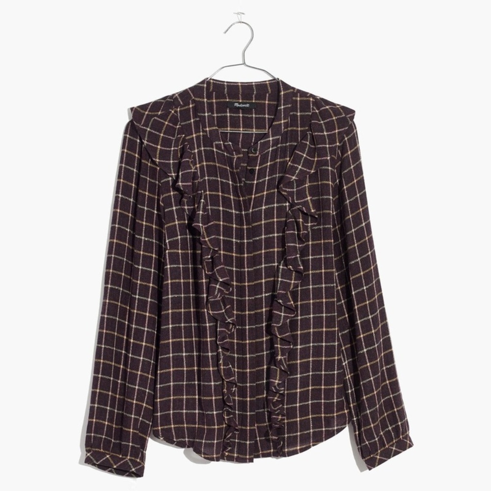 * Madewell plaid ruffle-front top